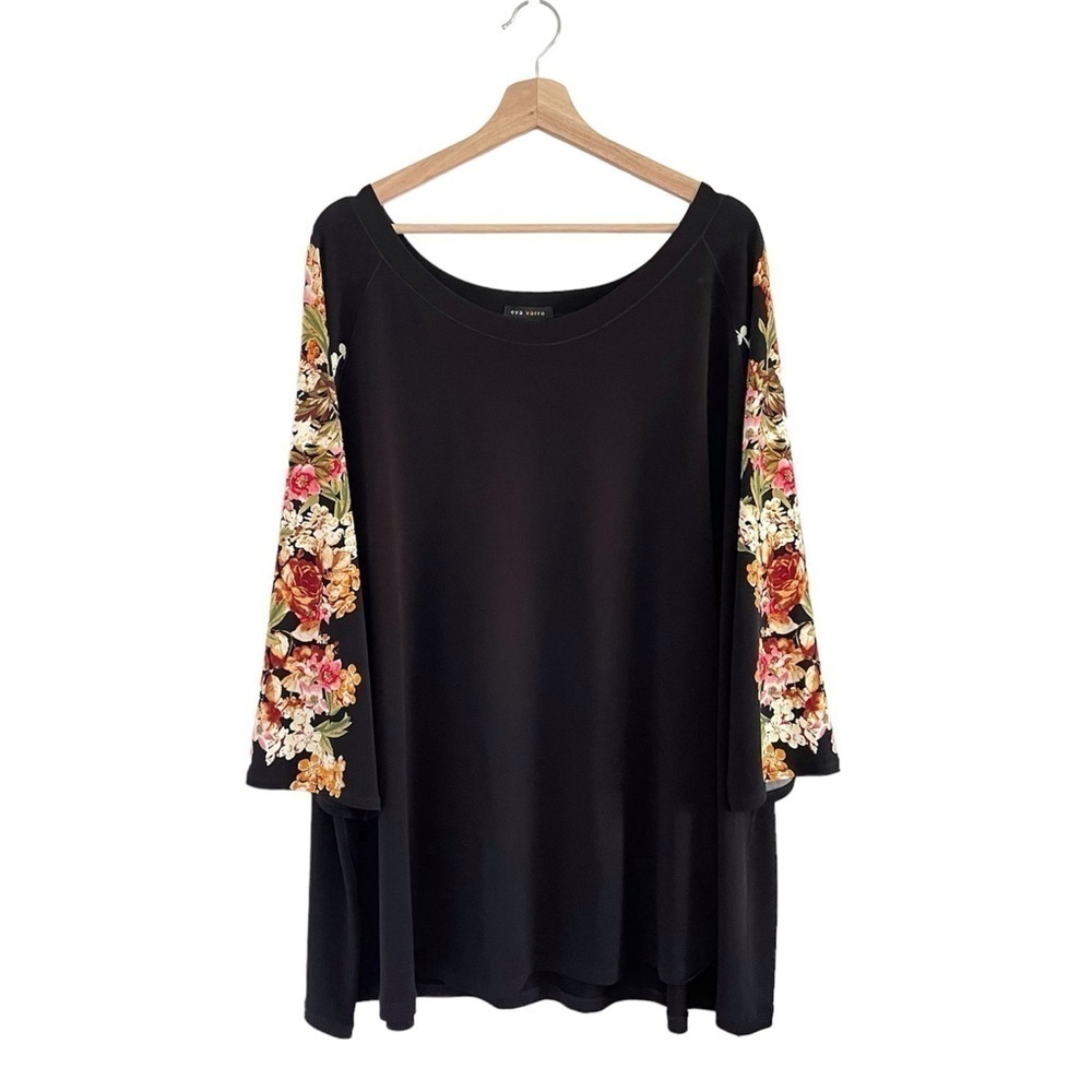 Eva Varro Floral Raglan Sleeve Jersey Tunic Top Black 3X